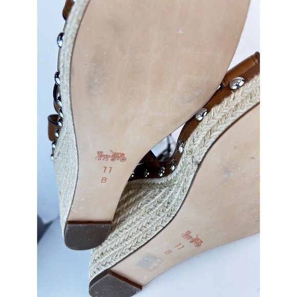 Coach Darcy Strappy Studded Espadrille Wedge Sandals A01954 Saddle New Size 11 - Picture 11 of 11